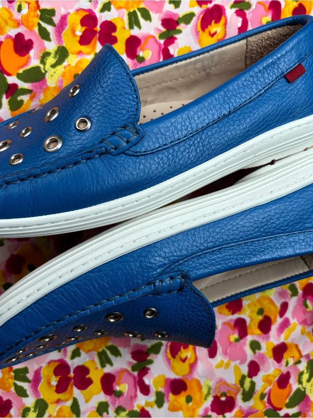 Marc Joseph Blue Leather Grommet Loafers for kids